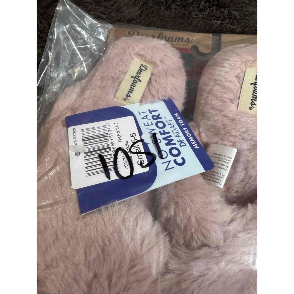 NWT Dearfoams Women’s Jessica Furry Cross Band Slide Slipper Pale Mauve Small - Picture 6 of 6